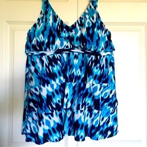 Blues & White Tie Dye Tankini Top